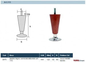 Misure Piedino in Legno e piattino Acciaio Art.115