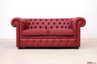 Divano Chesterfield 2 posti rosso bordeaux in pelle spessorata