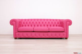 Divano Chesterfield 3 posti in pelle rosa