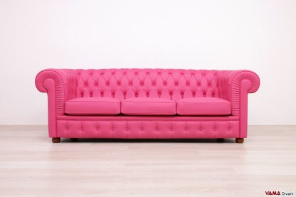 Divano Chesterfield 3 posti in pelle rosa