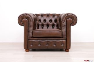 Poltrona Chesterfield marrone vintage in pelle